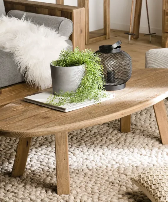 Table Basse Ovale en Bois Massif : Élégance Naturelle au Cœur de votre Salon